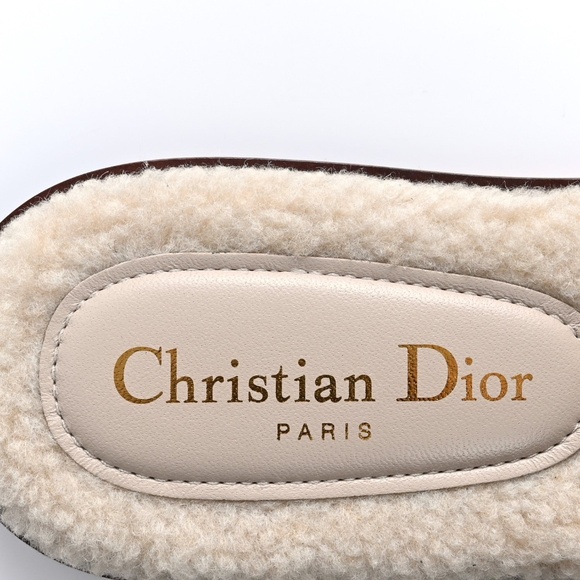 CHRISTIAN DIOR  Suede Goatskin Shearling Embroidered Dway Slide Sandals 41 Cooki - Picture 5 of 12